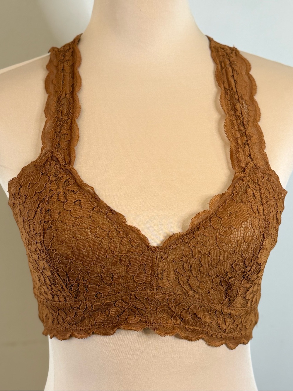 Saki Silver bralette chic brown lace racer back SZ M